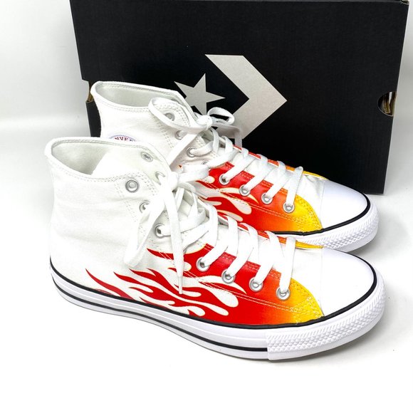 Converse Men's Size CTAS White Yellow Orange Red Flame Canvas Hi Sneaker 166257F - Picture 8 of 10
